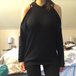F21 Black Oversized Cold Shoulder Hoodie Size Sm